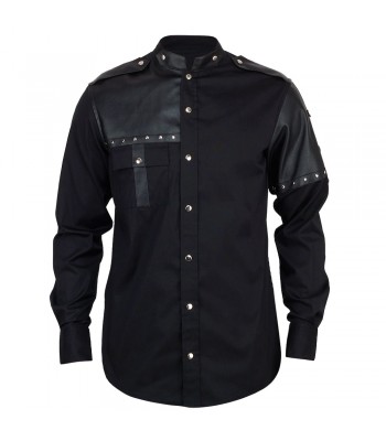Handmade Men Gothic Vintage Shirt Goth Steampunk Shirt Black Goth Cotton Shirt